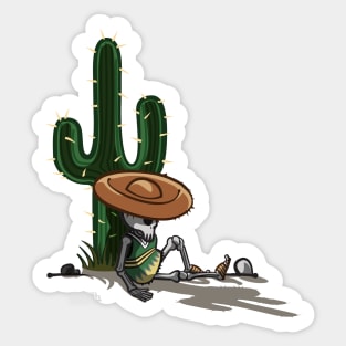 Cactus and skeleton at night in the desert Sticker